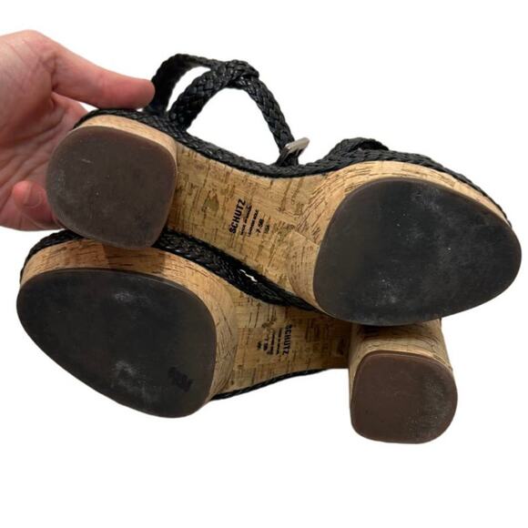 Schutz Cork Block Heel Sandals with Black Braided Leather, Women's Size 7.5 - Picture 10 of 11